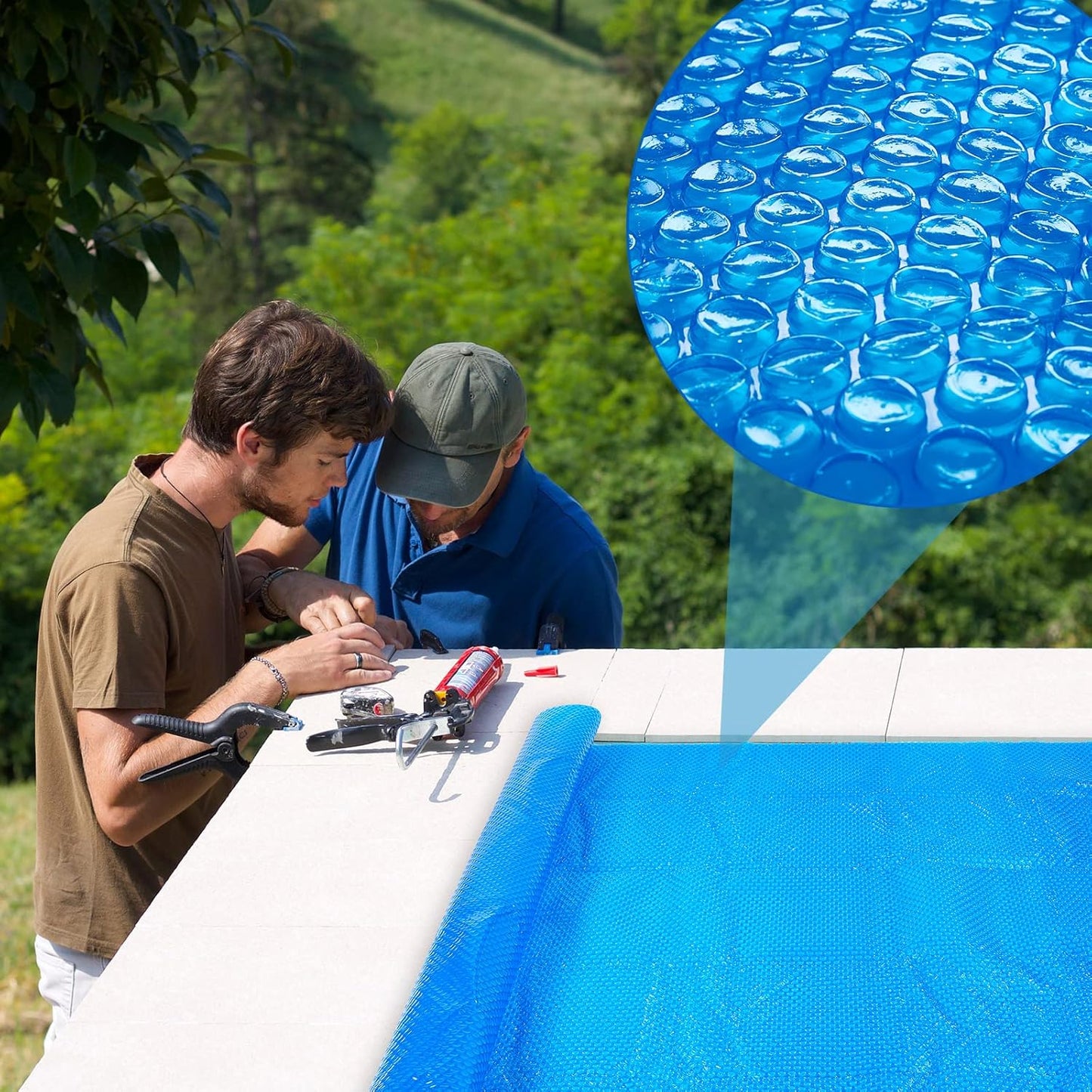 8 x ft Pool Hot Tub Solar Cover, 16 Mil Heavy Duty Trimmable Floating Thermal Blanket Spa Bubble Cover for Inground Pools Swimming Insulating Heating  Feet