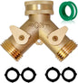 2 Way Heavy Duty Brass Garden Hose Connector Tap Splitter for Lawn and Garden - Outlet Splitter, Hose Splitter, Hose Spigot Adapter with 2 Valves, Plus 4 Extra Rubber Washers