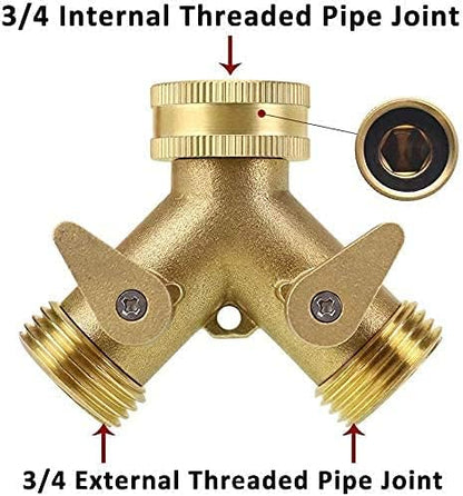 2 Way Heavy Duty Brass Garden Hose Connector Tap Splitter for Lawn and Garden - Outlet Splitter, Hose Splitter, Hose Spigot Adapter with 2 Valves, Plus 4 Extra Rubber Washers
