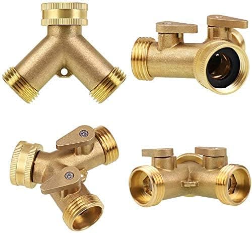 2 Way Heavy Duty Brass Garden Hose Connector Tap Splitter for Lawn and Garden - Outlet Splitter, Hose Splitter, Hose Spigot Adapter with 2 Valves, Plus 4 Extra Rubber Washers