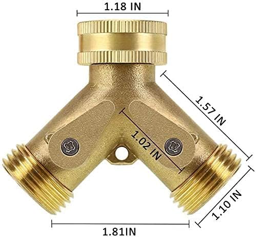 2 Way Heavy Duty Brass Garden Hose Connector Tap Splitter for Lawn and Garden - Outlet Splitter, Hose Splitter, Hose Spigot Adapter with 2 Valves, Plus 4 Extra Rubber Washers