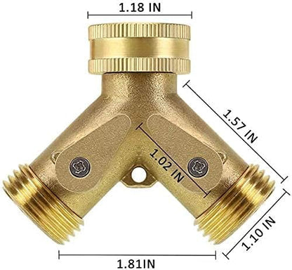 2 Way Heavy Duty Brass Garden Hose Connector Tap Splitter for Lawn and Garden - Outlet Splitter, Hose Splitter, Hose Spigot Adapter with 2 Valves, Plus 4 Extra Rubber Washers
