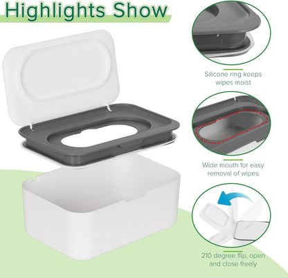 Baby Wipes Dispenser, Wipes Case Baby Wipe Holder Keeps Wipes Fresh, Non-Slip, Easy Open & Close (Gray)