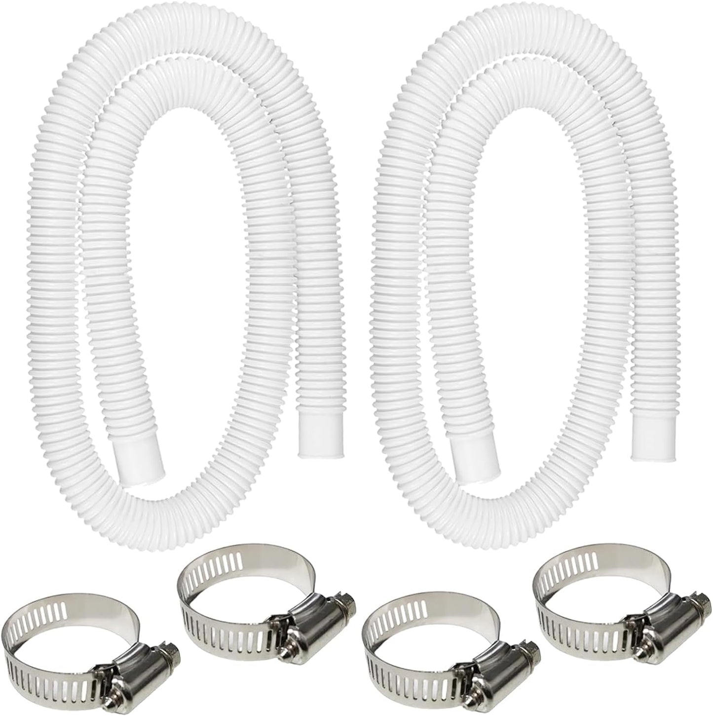 2 Pack 1.25" x 59" Pool Hose, Swimming Pool Replacement Hoses for Above Ground Pools, Pool Pump Hose for Intex Filter Pump 607, 637, 330GPH, 530GPH, 1000GPH, with 4 Metal Clamps
