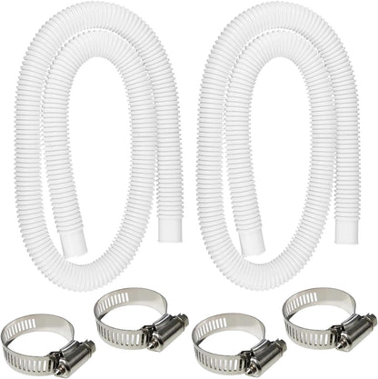 2 Pack 1.25" x 59" Pool Hose, Swimming Pool Replacement Hoses for Above Ground Pools, Pool Pump Hose for Intex Filter Pump 607, 637, 330GPH, 530GPH, 1000GPH, with 4 Metal Clamps
