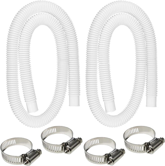 2 Pack 1.25" x 59" Pool Hose, Swimming Pool Replacement Hoses for Above Ground Pools, Pool Pump Hose for Intex Filter Pump 607, 637, 330GPH, 530GPH, 1000GPH, with 4 Metal Clamps