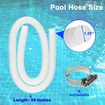 2 Pack 1.25" x 59" Pool Hose, Swimming Pool Replacement Hoses for Above Ground Pools, Pool Pump Hose for Intex Filter Pump 607, 637, 330GPH, 530GPH, 1000GPH, with 4 Metal Clamps