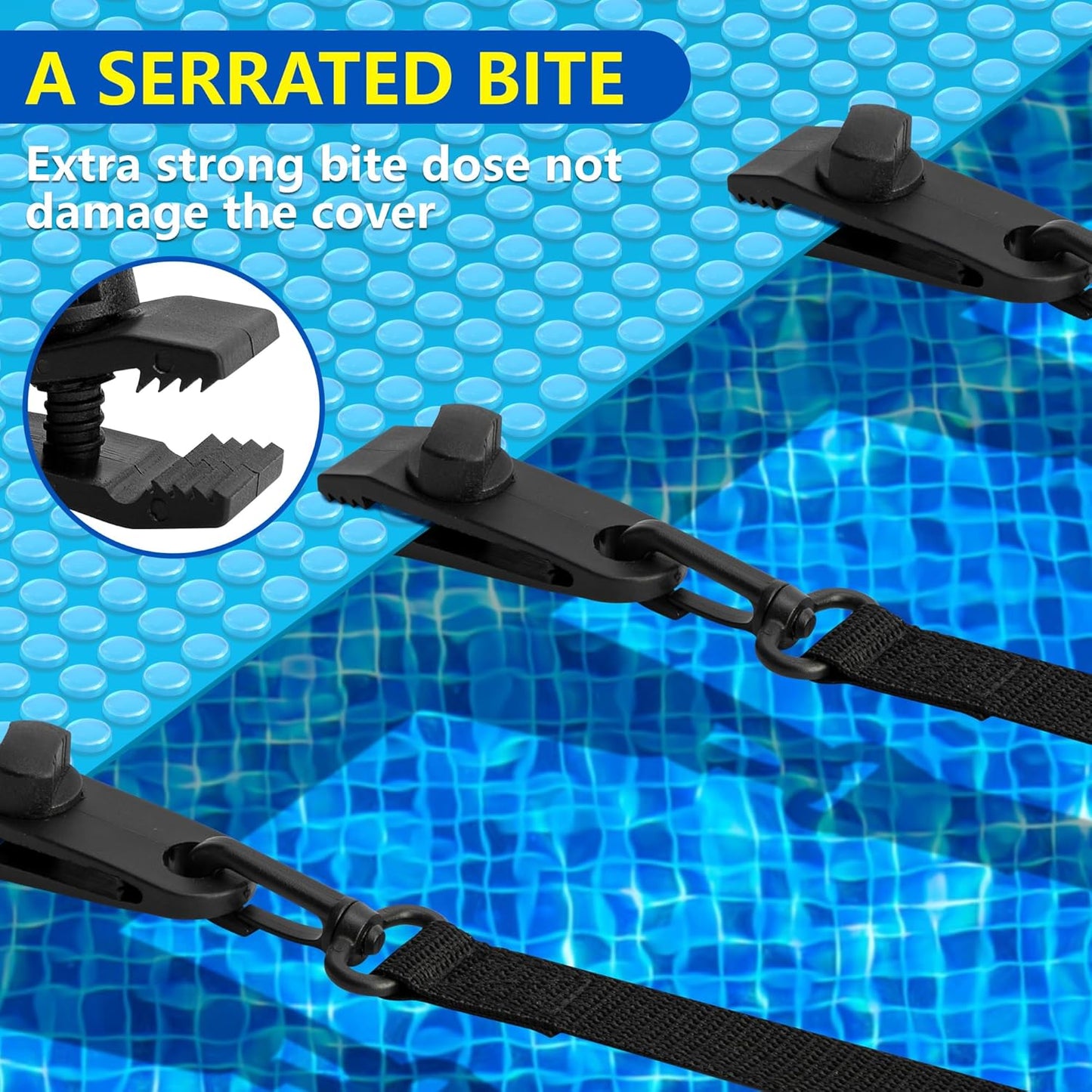 24 Pcs Pool Solar Cover Reel Attachment Kit, Inground Swimming Pool Solar Cover Straps and Clips, Solar Blanket Straps Kit Including 8 Straps with Hooks, 8 Clips and 8 Touch Fastener