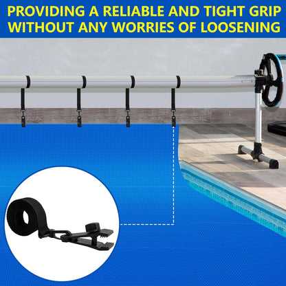 24 Pcs Pool Solar Cover Reel Attachment Kit, Inground Swimming Pool Solar Cover Straps and Clips, Solar Blanket Straps Kit Including 8 Straps with Hooks, 8 Clips and 8 Touch Fastener