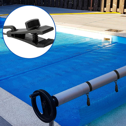 24 Pcs Pool Solar Cover Reel Attachment Kit, Inground Swimming Pool Solar Cover Straps and Clips, Solar Blanket Straps Kit Including 8 Straps with Hooks, 8 Clips and 8 Touch Fastener