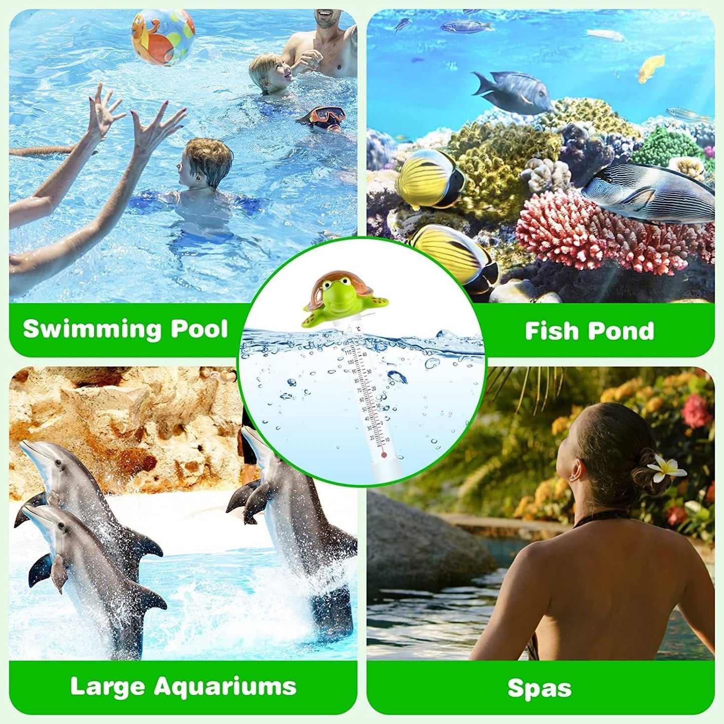 Floating Pool Thermometer, Large Size Easy Read for Water Temperature with String for Outdoor & Indoor Swimming Pools and Spas, Hot Tubs & Aquariums（Turtle）