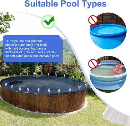 Pool Cover Clips for Above Ground Pools, 30 Pcs 4.7 Inch Stainless Steel, Windproof Clips with Protective Sleeves