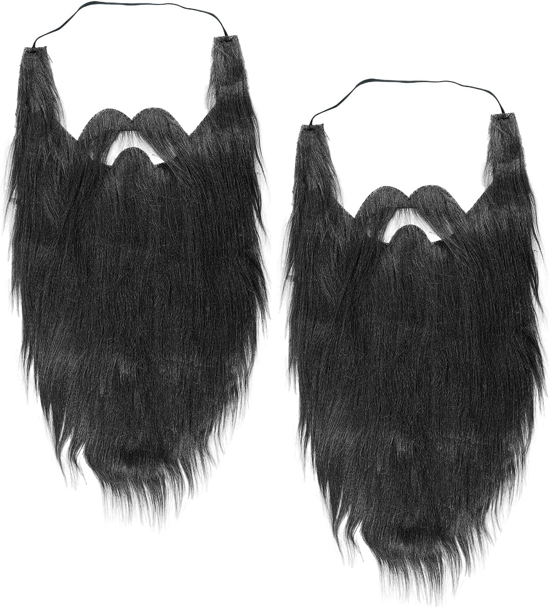 2Pcs Fake Mustache Funny Fake Beard Halloween Decoration Long Fake Moustache Elastic Band Simulation Beard Facial Hair Party Cosplay Costume Accessories (Black)