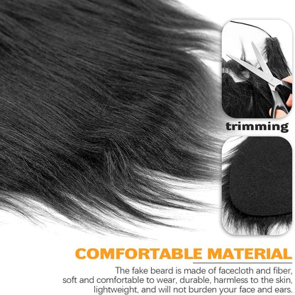 2Pcs Fake Mustache Funny Fake Beard Halloween Decoration Long Fake Moustache Elastic Band Simulation Beard Facial Hair Party Cosplay Costume Accessories (Black)