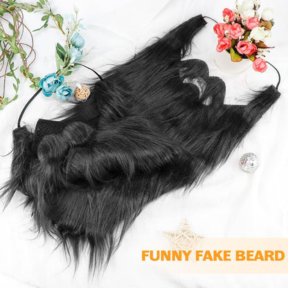 2Pcs Fake Mustache Funny Fake Beard Halloween Decoration Long Fake Moustache Elastic Band Simulation Beard Facial Hair Party Cosplay Costume Accessories (Black)