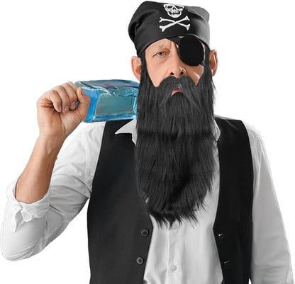 2Pcs Fake Mustache Funny Fake Beard Halloween Decoration Long Fake Moustache Elastic Band Simulation Beard Facial Hair Party Cosplay Costume Accessories (Black)