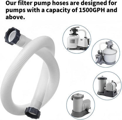 1.5" Diameter Pool Pump Replacement Hose Compatible with Intex 1500-2500 GPH Pumps, Sand Filters & Saltwater Systems Heavy-Duty 59" Garden Hose for Above Ground Pools (1-Pack)