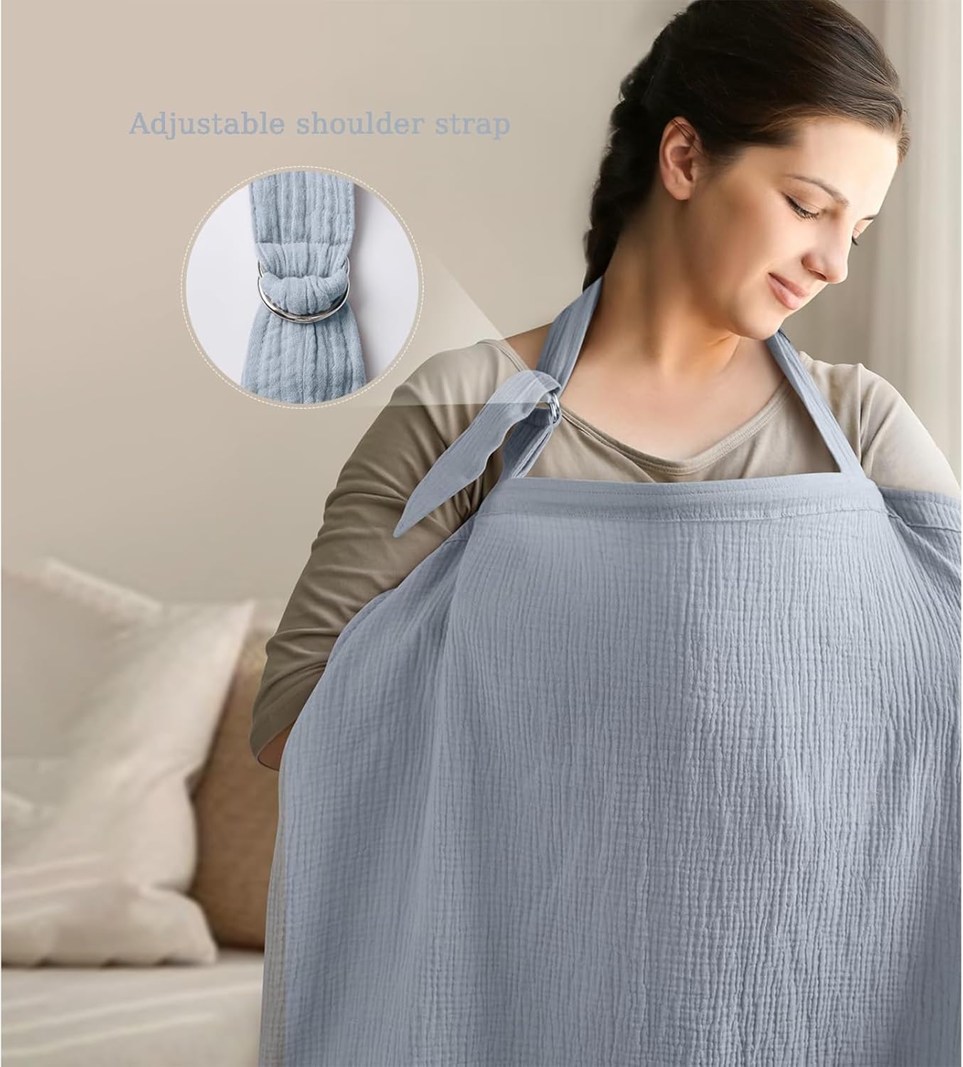 Nursing Cover for Breastfeeding, 100% Cotton Baby Car Seat Canopy & Stroller Cover with Adjustable Hoop, Lightweight & Breathable for Moms