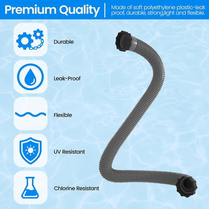 1.5" x 20" Pool Hose Replacement, Pack of 2 - Compatible with Above Ground Pools Filter Pump Hoses, Sand Filters, Saltwater Systems (1,500-2,500 GPH), Grey Gray
