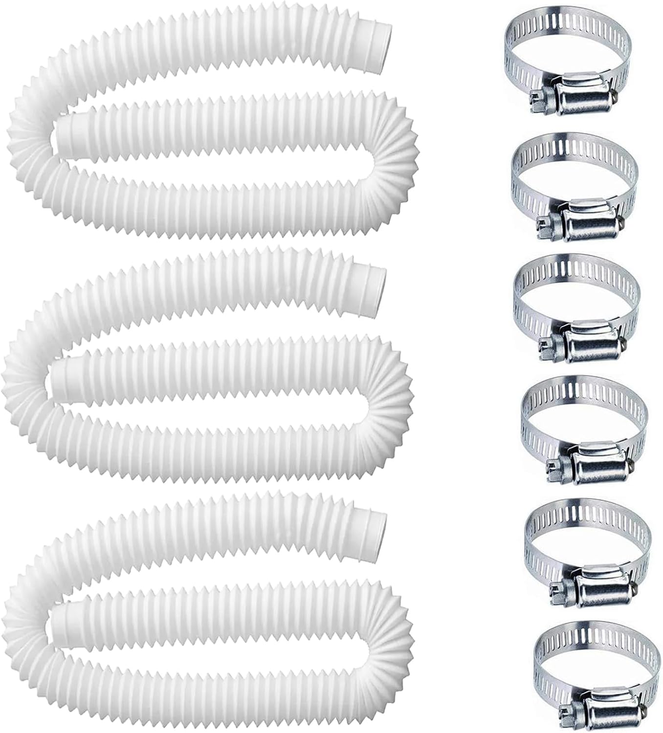 Pool Hoses for Above Ground Pools,1.25 x 59 Inch Filter Hose,Compatible with Intex Pump 607,637 With 8 Metal Clamps (3 Pack) (3) -