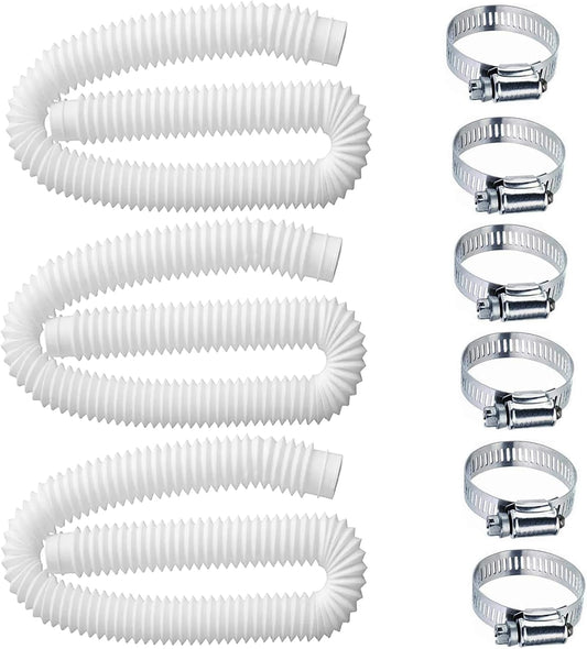 Pool Hoses for Above Ground Pools,1.25 x 59 Inch Filter Hose,Compatible with Intex Pump 607,637 With 8 Metal Clamps (3 Pack) (3) -