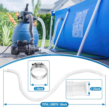 Pool Hoses for Above Ground Pools,1.25 x 59 Inch Filter Hose,Compatible with Intex Pump 607,637 With 8 Metal Clamps (3 Pack) (3) -