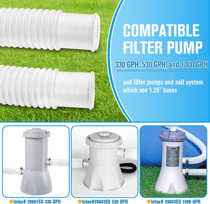 Pool Hoses for Above Ground Pools,1.25 x 59 Inch Filter Hose,Compatible with Intex Pump 607,637 With 8 Metal Clamps (3 Pack) (3) -