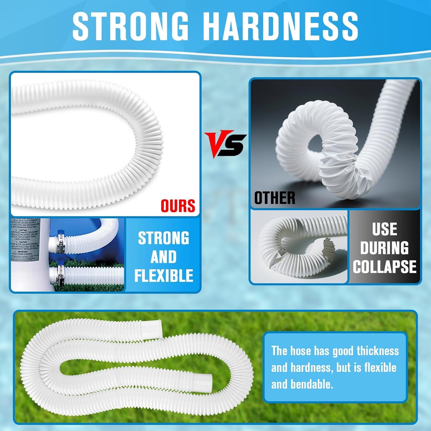 Pool Hoses for Above Ground Pools,1.25 x 59 Inch Filter Hose,Compatible with Intex Pump 607,637 With 8 Metal Clamps (3 Pack) (3) -
