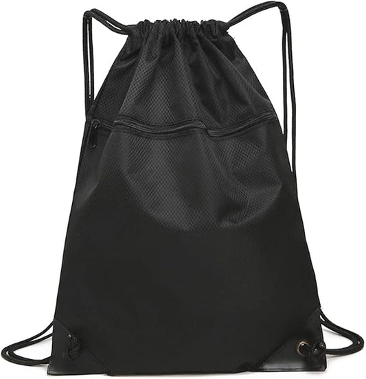 Trekkoord sports bag - large sports bag with PE pocket and external zip - waterproof drawstring swim backpack for men, women, boys and girls - sports, school, beach holiday, swimming, travel, yoga