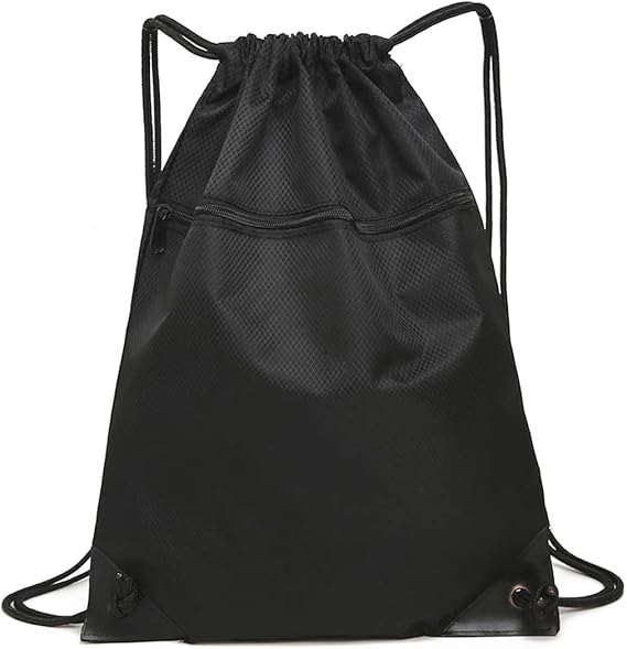 Drawstring sports bag - large sports bag with PE pocket and external zip - waterproof drawstring swim backpack for men, women, boys and girls - sports, school, beach holiday, swimming, travel, yoga