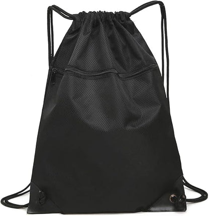 Drawstring sports bag - large sports bag with PE pocket and external zip - waterproof drawstring swim backpack for men, women, boys and girls - sports, school, beach holiday, swimming, travel, yoga