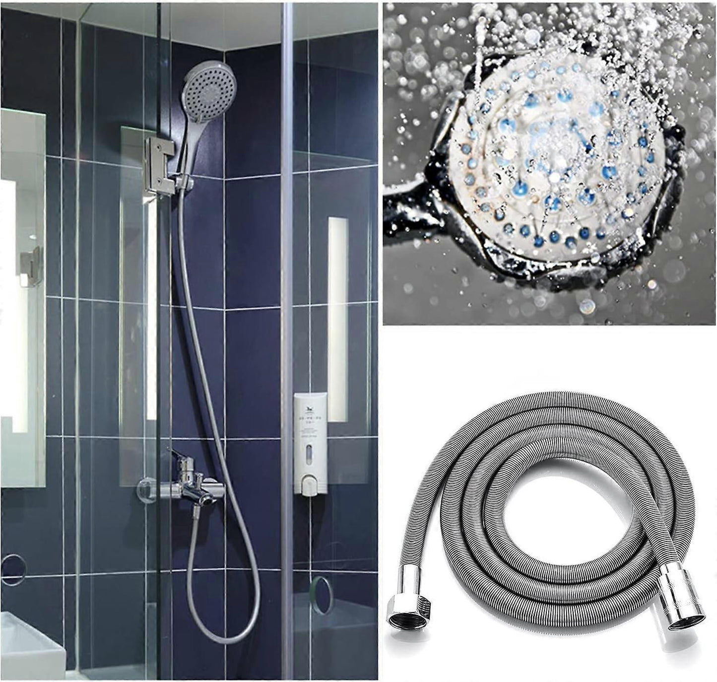 2m Stainless Steel Universal Shower Hose, Flexible Bathroom Replacement Hose