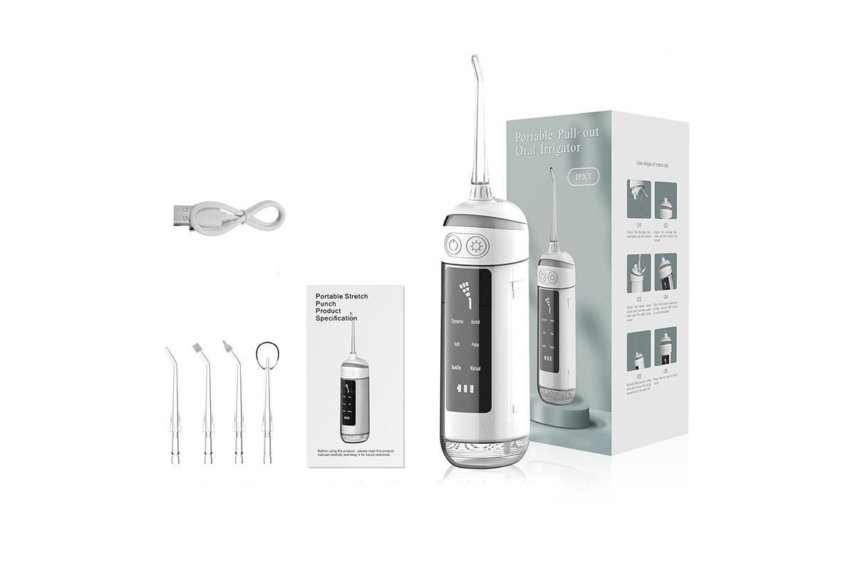 Water Dental Flosser Teeth Portable Cordless Oral Irrigator 180ML Rechargeable Travel Irrigation Cleaner IPX7 Waterproof Electric Flossing Machine - White
