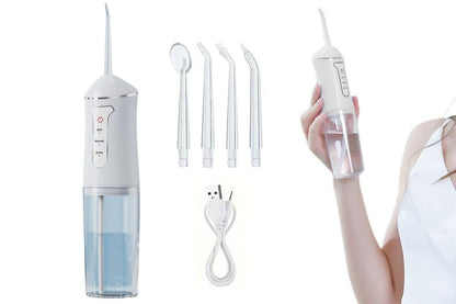Cordless Portable Electric Water Flosser Teeth Cleaner Floss Irrigator With 4 Jet Tips - White