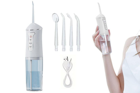 Cordless Portable Electric Water Flosser Teeth Cleaner Floss Irrigator With 4 Jet Tips - White