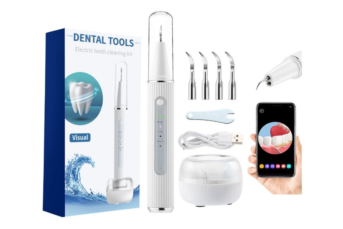 Teeth Cleaning Kit Plaque Remover Tartar Remover with 4 Replaceable Heads Rechargeable Teeth Cleaning Plaque Remover for Home