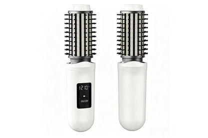 2 in 1 Cordless Hair Straightener Brush Curling Iron with LCD Display-White