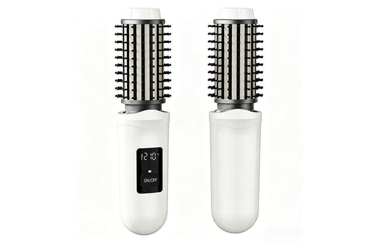 2 in 1 Cordless Hair Straightener Brush Curling Iron with LCD Display-White