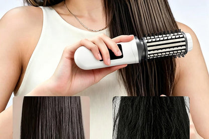 2 in 1 Cordless Hair Straightener Brush Curling Iron with LCD Display-White