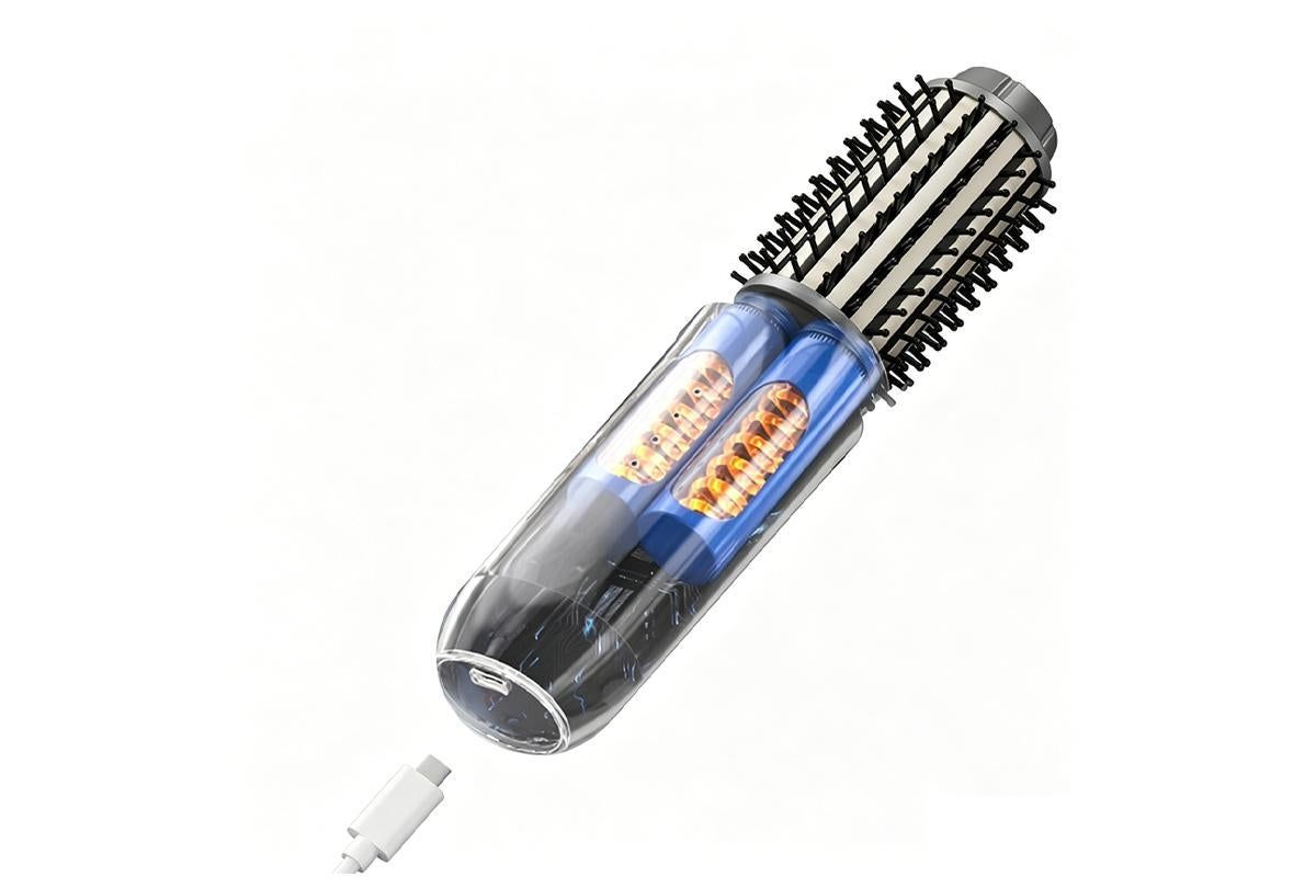 2 in 1 Cordless Hair Straightener Brush Curling Iron with LCD Display-Grey
