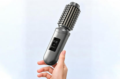 2 in 1 Cordless Hair Straightener Brush Curling Iron with LCD Display-Grey