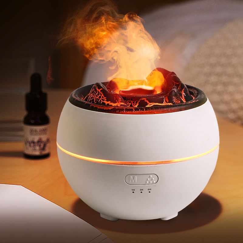 Volcano Flame Aroma Diffuser and Humidifier, 7-Color Changing Lava Fire Essential Oil Diffuser with Timer, 360ml for Home, Bedroom, or Desk – White