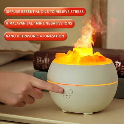 Himalayan Salt Stone Flame Aroma Diffuser, 4 in 1 Essential Oil Humidifier with Warm Night Light, Timer Ultrasonic Cool Mist Diffuser for Home Bedroom