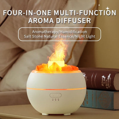 Himalayan Salt Stone Flame Aroma Diffuser, 4 in 1 Essential Oil Humidifier with Warm Night Light, Timer Ultrasonic Cool Mist Diffuser for Home Bedroom
