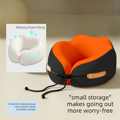 Memory Foam Travel Neck Pillow, U-Shaped Pillow with Ice Silk Cover, Adjustable Lock, and Storage Case for Airplane, Car, Office - Orange