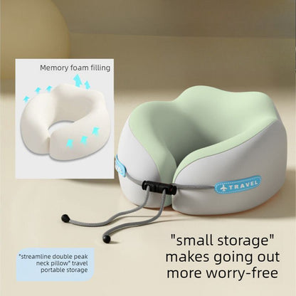 Memory Foam Travel Neck Pillow, U-Shaped Pillow with Ice Silk Cover, Adjustable Lock, and Storage Case for Airplane, Car, Office - Green