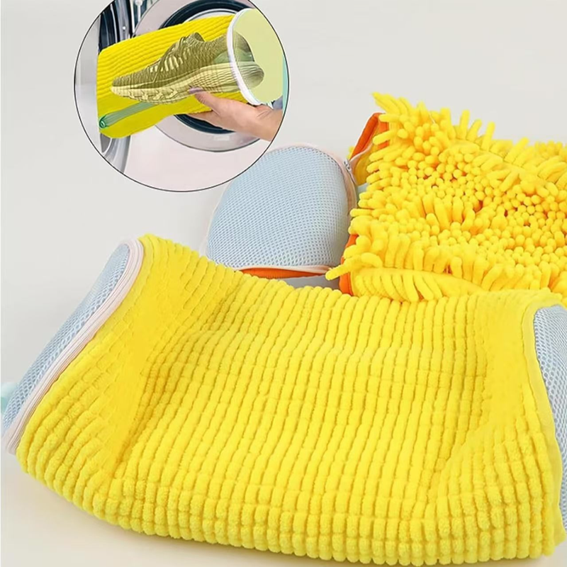 2-Pack Washing Machine Shoe Wash Bags, Thick Chenille Lining Anti-Deformation Shoe Laundry Bags with Durable Zippers for Sneakers and Canvas Shoes - Yellow