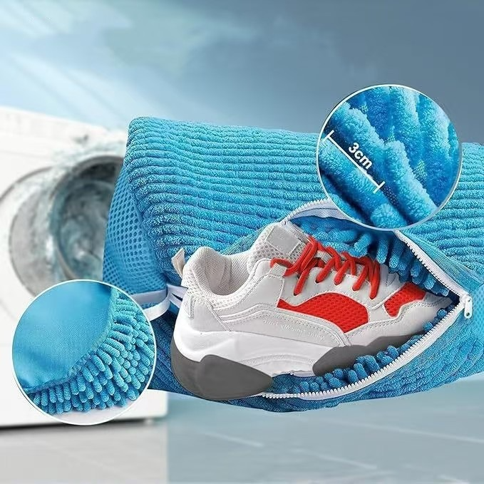 2-Pack Washing Machine Shoe Wash Bags, Thick Chenille Lining Anti-Deformation Shoe Laundry Bags with Durable Zippers for Sneakers and Canvas Shoes - Yellow