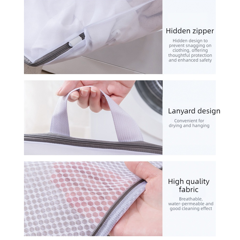 Handheld Mesh Laundry Bag Set, 4 Pcs Thick Polyester Washing Bags with Protective Zipper & Bra Protection Bags, for Clothes, Bedding, Lingerie