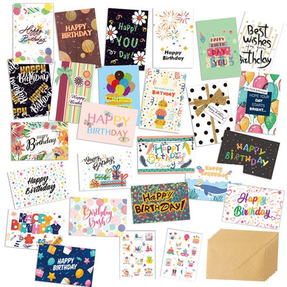 Colorful Happy Birthday Greeting Cards Set, 24Pcs Cards with Envelopes